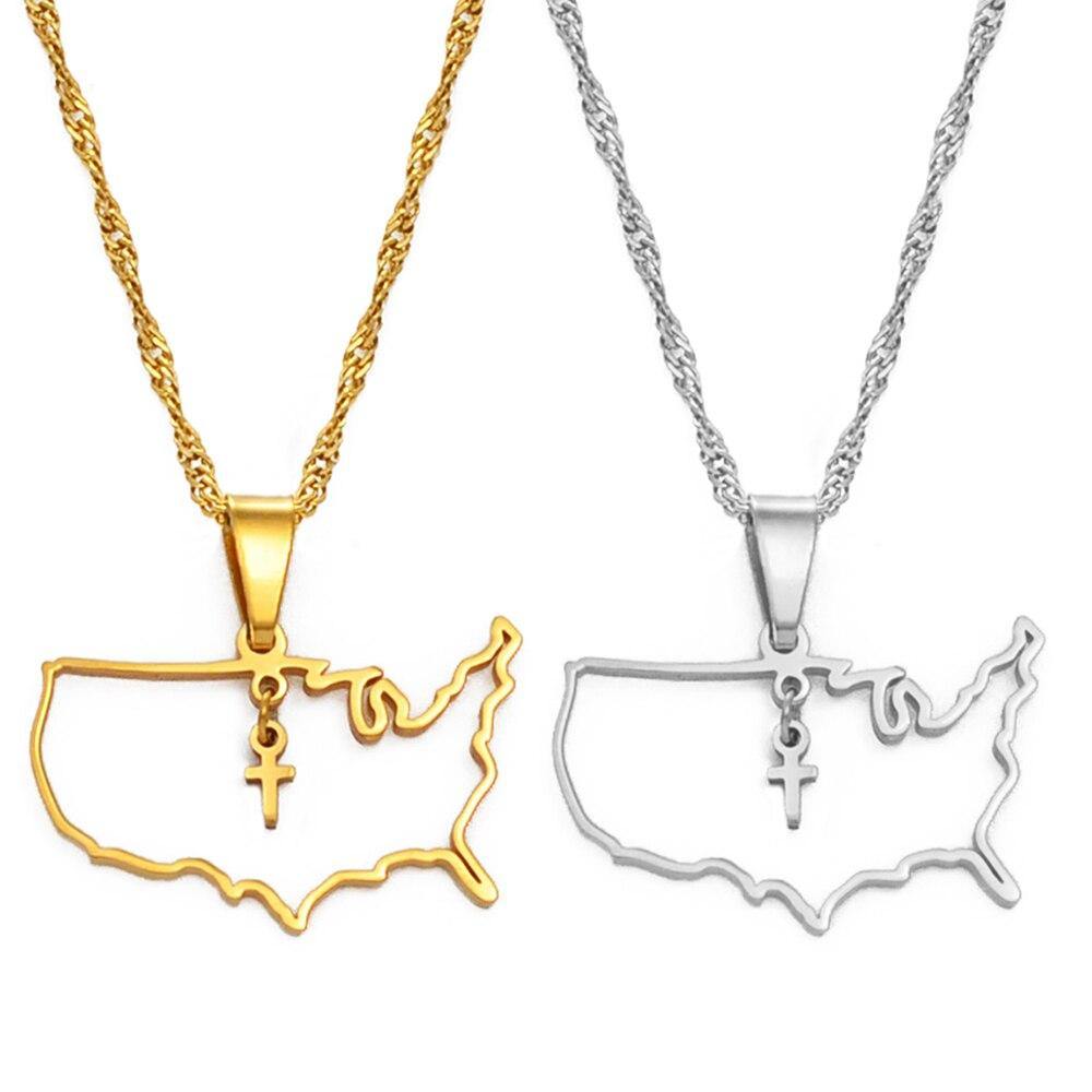 USA With Hanging Cross Necklace (Limited Edition) - Blessed Afrique Boutique LLC