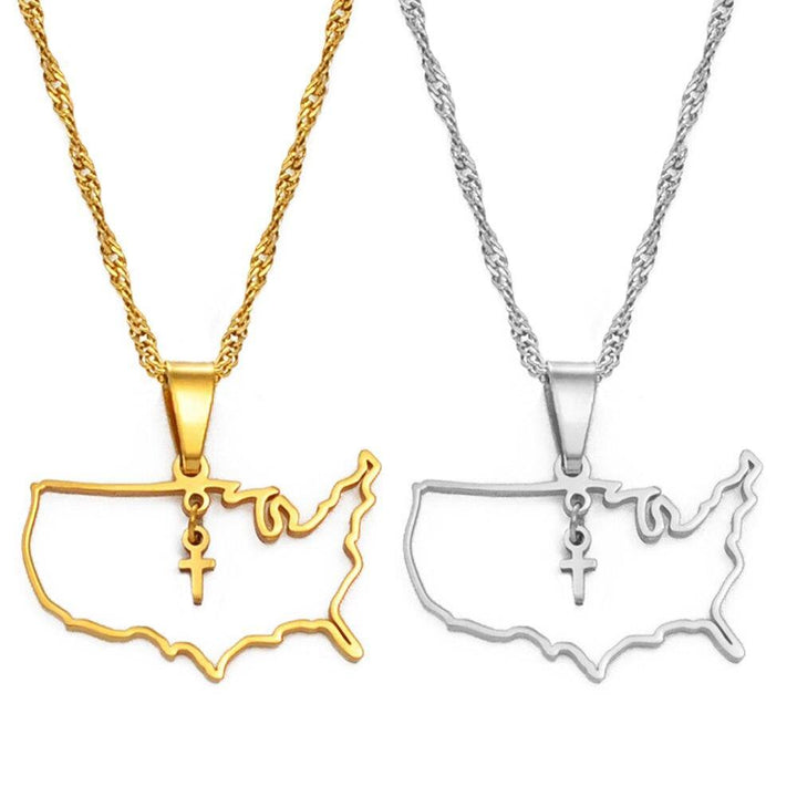 USA With Hanging Cross Necklace (Limited Edition) - Blessed Afrique Boutique LLC